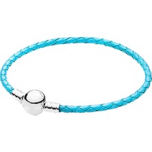 Asaf Accessory Açık Mavi Yılan Desenli Logolu Deri Bileklik