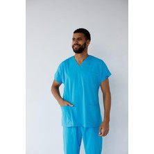 Dr. Mitra Erkek Likralı Yarasa Kol Hemşire Doktor Takım Turkuaz