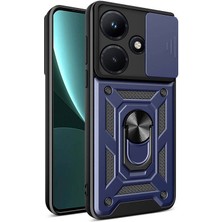 Caseart Infinix Hot 30I Kapak Lens Sürgülü Kamera Korumalı Yüzüklü Stantlı Tank Kılıf - Lacivert