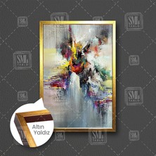 SML Tablo Renkli Soyut Kompozisyon Fırça Izleri Dekoratif Çerçeveli Dikey Kanvas Tablo