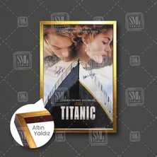 SML Tablo Titanik Filmi Afişi Efsane Romantik Film Jack Rose Leonardo Di Caprio Kate Winslet Imza Çerçeveli Dikey Kanvas Tablo