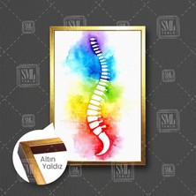 SML Tablo Sulu Boya Omurga Ilüstrasyonu Fizyoterapi Beyin ve Sinir Cerrahisi Çerçeveli Dikey Kanvas Tablo