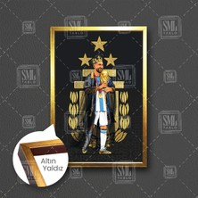 SML Tablo Lionel Messi Dünya Kupası Gold Arjantin Futbol Takımı Arması Çerçeveli Dikey Kanvas Tablo