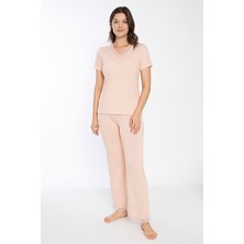 Confeo Kadın Viskon Dantelli Kısakol Pijama Takım