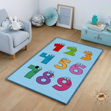 Nesa Decor Mavi Kaydırmaz Taban Sayılı Çocuk Odası Halısı Dijital Baskı Eğitici Erkek Çocuk Halısı