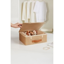 Ocean Home Textile Jüt Kapaklı Dolap Çekmece İçi Takı Çamaşır Katlanır Saklama Kutusu Sepet 30x23x11 cm