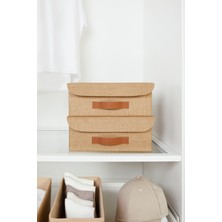 Ocean Home Textile Jüt Kapaklı Dolap Çekmece İçi Takı Çamaşır Katlanır Saklama Kutusu Sepet 30x23x11 cm