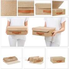 Ocean Home Textile Jüt Kapaklı Dolap Çekmece İçi Takı Çamaşır Katlanır Saklama Kutusu Sepet 30x23x11 cm