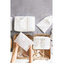 Ocean Home Textile 4'lü Yıkanabilir Beyaz Paraşüt Kumaş Valiz Düzenleyici Bavul İçi Organizer Set