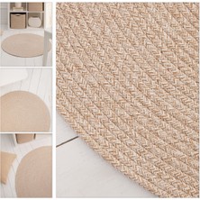 Yıkanabilir Bej Kırçıllı Pamuklu Halı Kilim 80 cm çap