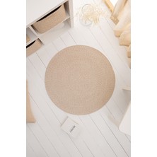 Yıkanabilir Bej Kırçıllı Pamuklu Halı Kilim 80 cm çap