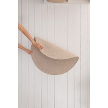 Yıkanabilir Bej Kırçıllı Pamuklu Halı Kilim 80 cm çap