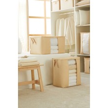 Ocean Home Textile 2'li Pvc Pencereli Bej Balıksırtı Hurç Set 1 Adet 45 x 30 x 50 / 1 Adet 60 x 43 x 35 cm