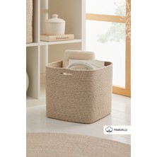 Ocean Home Textile Bej Kırçıllı Dolap İçi Çamaşır Oyuncak Düzenleyici Pamuklu Saklama Sepeti Organizer 30x30x30 cm