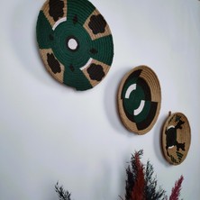 My Work Shop 3'lü Afrikan Duvar Tabağı ,Yeşil ,Beyaz ,Siyah Renk Hasır Duvar Süsü