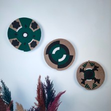 My Work Shop 3'lü Afrikan Duvar Tabağı ,Yeşil ,Beyaz ,Siyah Renk Hasır Duvar Süsü