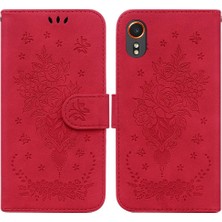 Mellow Shop Samsung Galaxy Xcover7 5g Flip Pu Deri Kapak Kabartma Gül Durumda (Yurt Dışından)