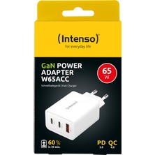 Intenso 65W 1 x USB-A, 2 x USB-C Süper Hızlı Şarj Güç Adaptorü Enerji Tasarruflu Gan Teknolojisi Beyaz (Iphone ve Android uyumlu) PD000QC0000