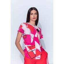 Kameya Geometrik Desen Colorful Bluz 24S10462