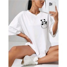 Woodroffe Kadın Panda Baskılı Oversize Salaş T-Shirt
