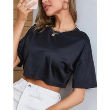 Woodroffe Kadın Crop Baskısız Düz Oversize Salaş T-Shirt