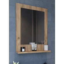 Thevida Banyo Aynası,dresuar, Ahşap Renk(Atlantik Çam) Raflı Ayna 60X45