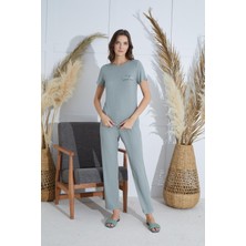 Kadın Kısa Kol Yeşil Pijama Takım C4T5N9O51
