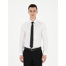 Pierre Cardin Erkek Beyaz Parlak Saten Slim Fit Uzun Kollu Basic Gömlek 50286102-VR013