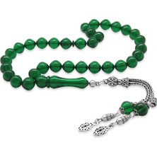 Gümüş Hediye Al 925 Ayar Gümüş Püsküllü Istanbul Kesim Yeşil Ateş Kehribar Tesbih