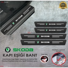 DK Elektronik Skoda Logolu Karbon Kapı Eşiği Koruyucu Suni Deri 4'lü Set