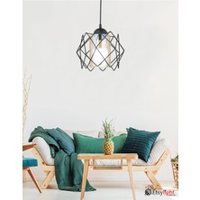 Etsylight Siyah Çok Kare Tekli Avize (Camlı), Antre Avize, Hol Avize, Mutfak Avize, Yatak Odası Avize