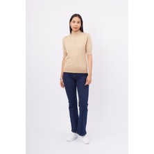 Peraluna Betty Blouse Balıkçı Yaka Kısa Kollu Ince Basic Kadın Triko Bluz - Bej