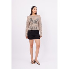 Peraluna AMY TOP Ajur Örgü Kadın Bluz - Vizon