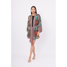 Peraluna LADYBUG SHORT KIMONO Baskılı Saten Kadın Kısa Kimono - Çok Renkli