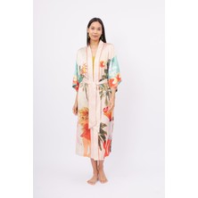 Peraluna SUMMER TIME LONG KIMONO Baskılı Saten Kadın Uzun Kimono - Çok Renkli