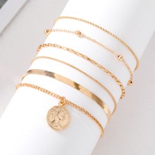 Mingming Shop IPA343-17812 Iparam Ains Çok Katmanlı Metal Halhal Kadınlar Için Boncuk Sikke Kolye Halhal Bilezik Bacak Ayak Moda Takı Hediyeler (Yurt Dışından)