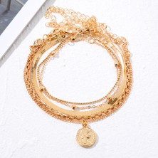 Mingming Shop IPA343-17812 Iparam Ains Çok Katmanlı Metal Halhal Kadınlar Için Boncuk Sikke Kolye Halhal Bilezik Bacak Ayak Moda Takı Hediyeler (Yurt Dışından)