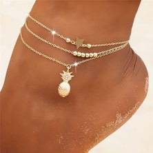 Mingming Shop NO.50072 Boyutu Wukalo Bohemia Altın Renk Zincir Ayak Bileği Bilezik Bacak Ayak Takı Boho Ananas Yıldız Charm Halhal Seti Kadın Aksesuarları (Yurt Dışından)