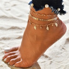 Mingming Shop NO.50072 Boyutu Wukalo Bohemia Altın Renk Zincir Ayak Bileği Bilezik Bacak Ayak Takı Boho Ananas Yıldız Charm Halhal Seti Kadın Aksesuarları (Yurt Dışından)