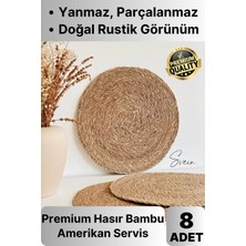 Svein 8'li Premium Yuvarlak Hasır Bambu Amerikan Servis Örme Supla Sofra Yemek Masası Yanmaz Tabak Altlığı
