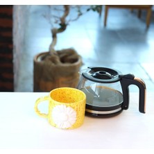 Mupot Papatyalı El Yapımı Seramik Kupa Mug (Kulplu)