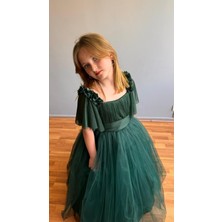 Taha Kids Güllü Prenses Kız Çocuk Abiye Koyuyeşil