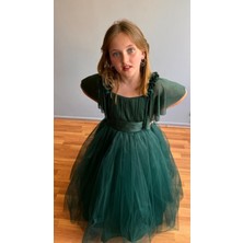 Taha Kids Güllü Prenses Kız Çocuk Abiye Koyuyeşil