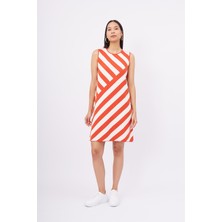 Peraluna Paula Dress Diagonal Çizgili A Form Kolsuz Ince Kadın Triko Elbise - Kırmızı/beyaz
