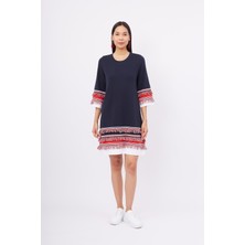 Peraluna Hılda Dress Püskül Detaylı A Form 3/4 Kol Rahat Kadın Triko Elbise - Lacivert