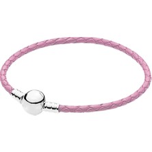 Asaf Accessory Pembe Yılan Desenli Logolu Deri Bileklilk