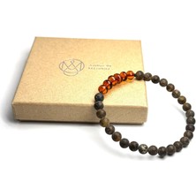 Amber By Mazukna Taş Yuvarlak Damla Kehribar Bileklik Esnek Misina, Genç, Yetişkin, Sertifikalı
