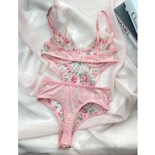 Thrill Bra Vanilli Kadın Bodysuit Çiçekli Iç Giyim Balenli Iç Çamaşır Takımı Kostüm