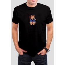 T-35 Kanji Kedi Baskılı Siyah Unisex Tişört C441