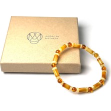 Amber By Mazukna Sarı Bal Silindir Kesim Damla Kehribar Bileklik Esnek Misina, Yetişkin, Sertifikalı